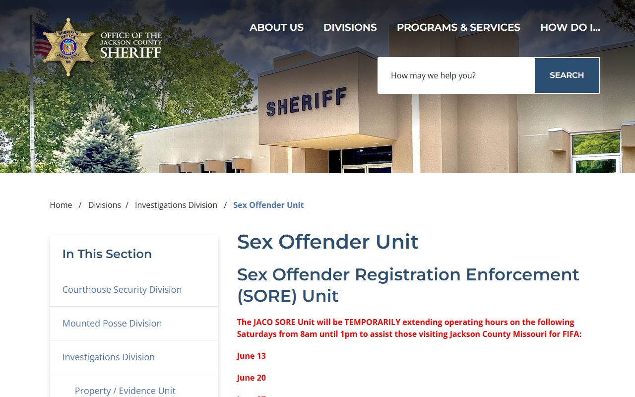 Jackson County arrest records Sheriff sex offender unit page