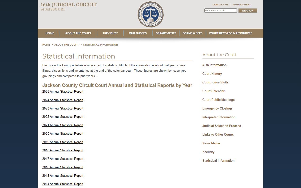 Jackson County court dockets statistical information page