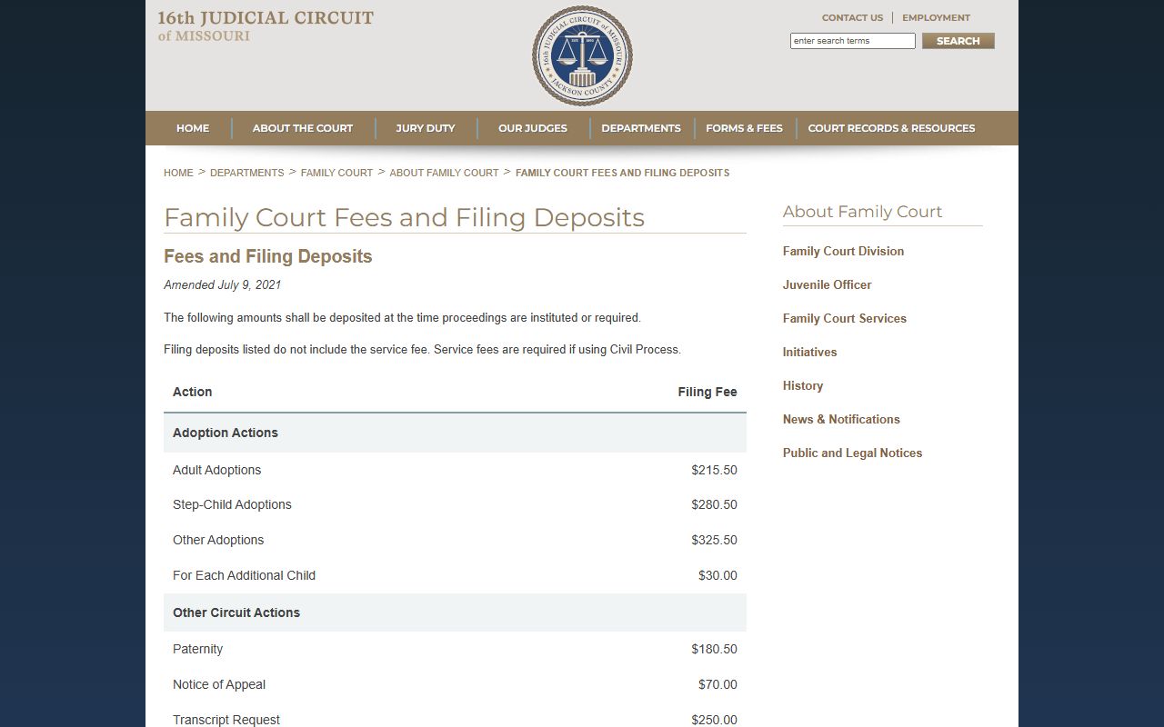 Jackson County court records family court fees