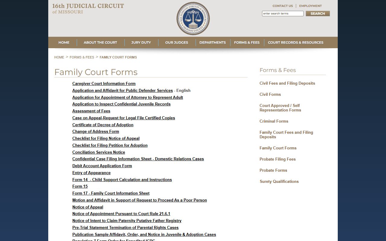 Jackson County court records family court forms