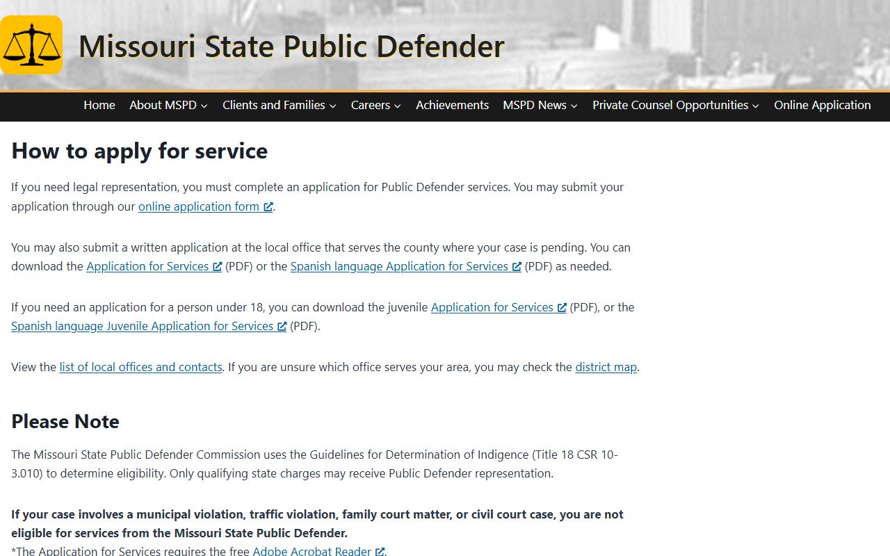 Jackson County criminal court records public defender application page
