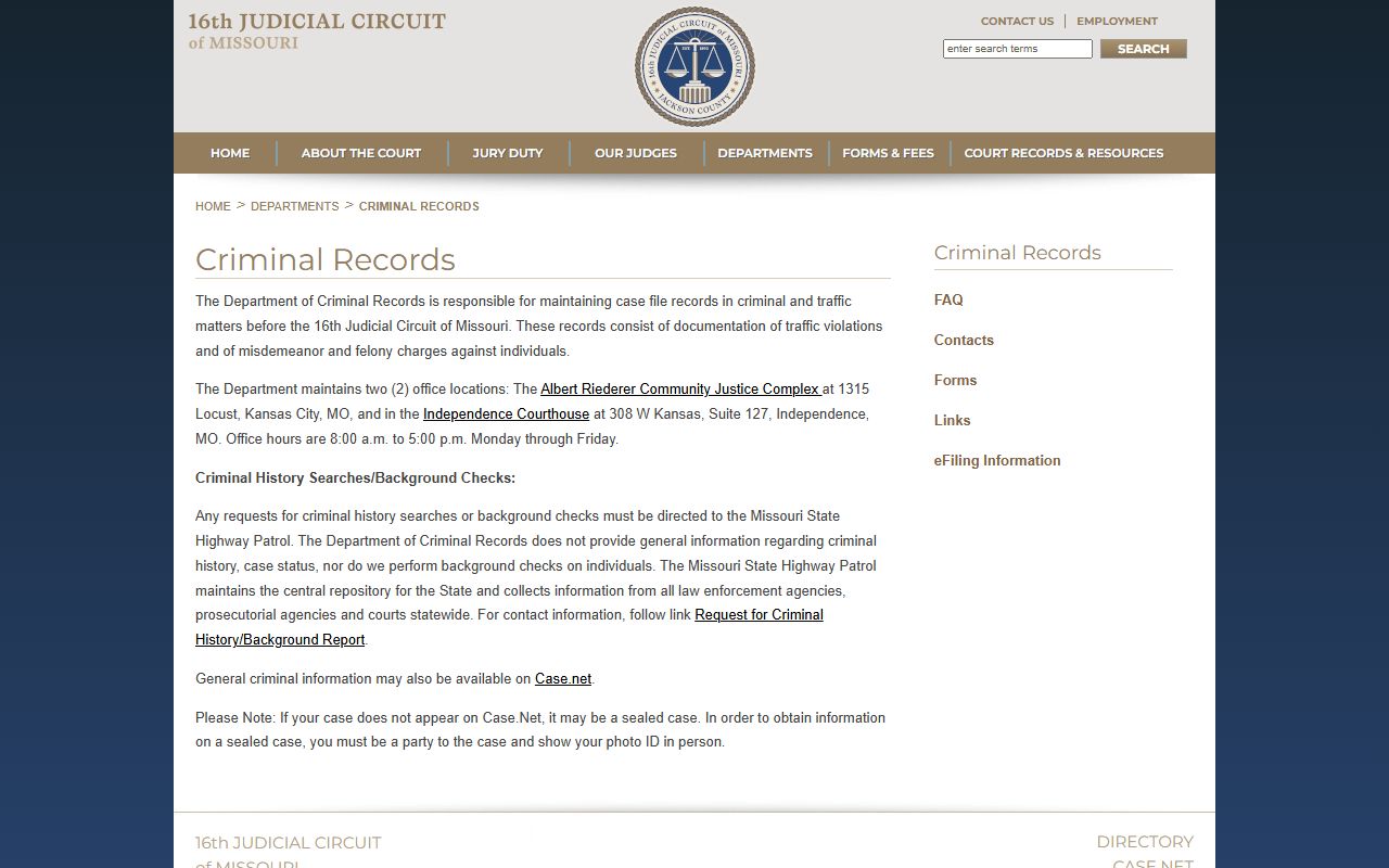 Jackson County criminal court records criminal records department page