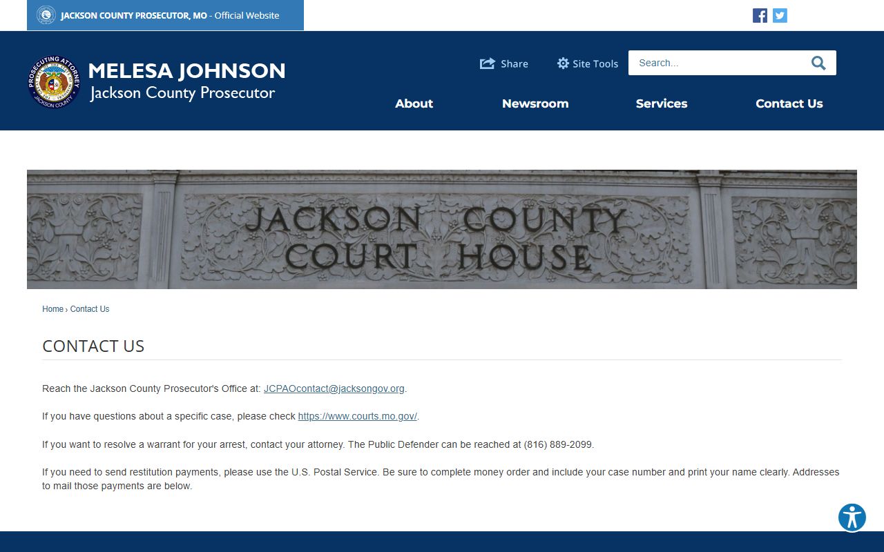 Jackson County criminal court records prosecutor contact page