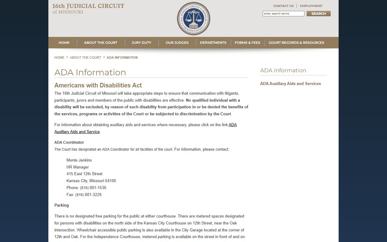 Jackson County court records ADA information page