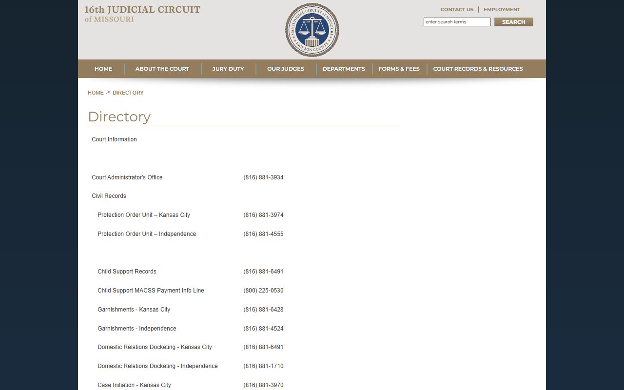 Jackson County court records directory page