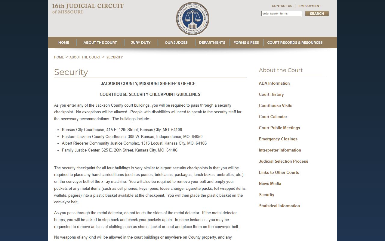 Jackson County court records courthouse security page