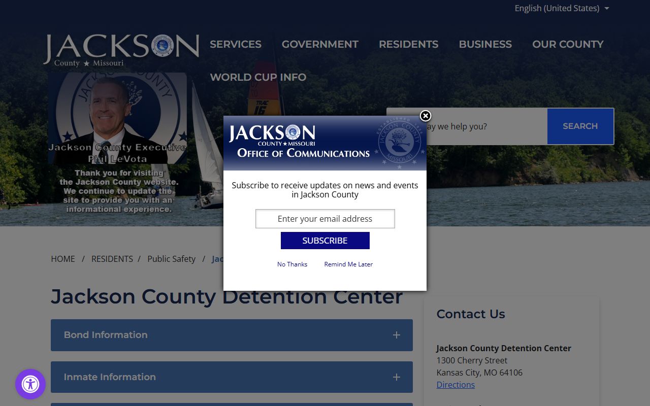 Jackson County inmate records Detention Center information page