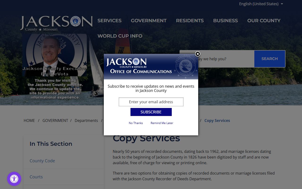 Jackson County marriage and divorce records copy services