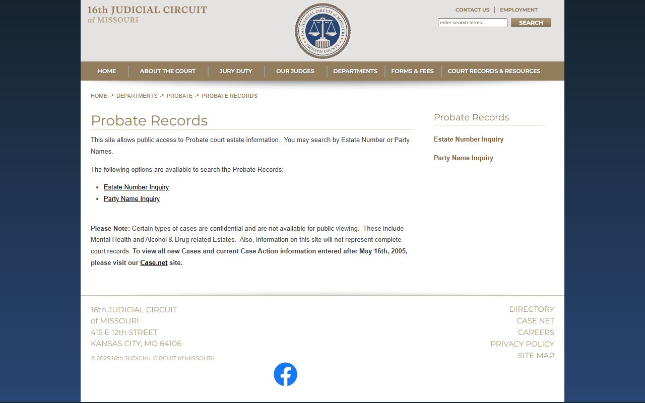 Jackson County probate records Probate Division search page