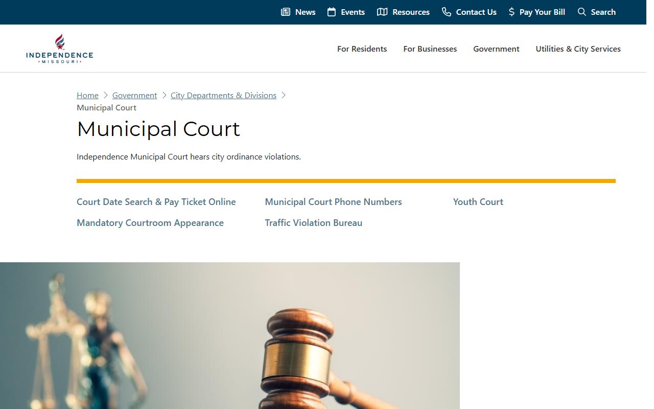 Jackson County traffic court records Independence Municipal Court page