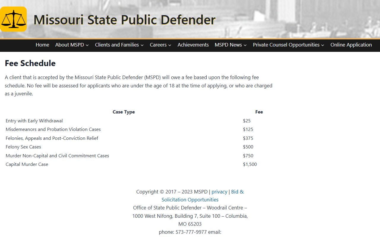 Jackson County warrant records public defender fee schedule
