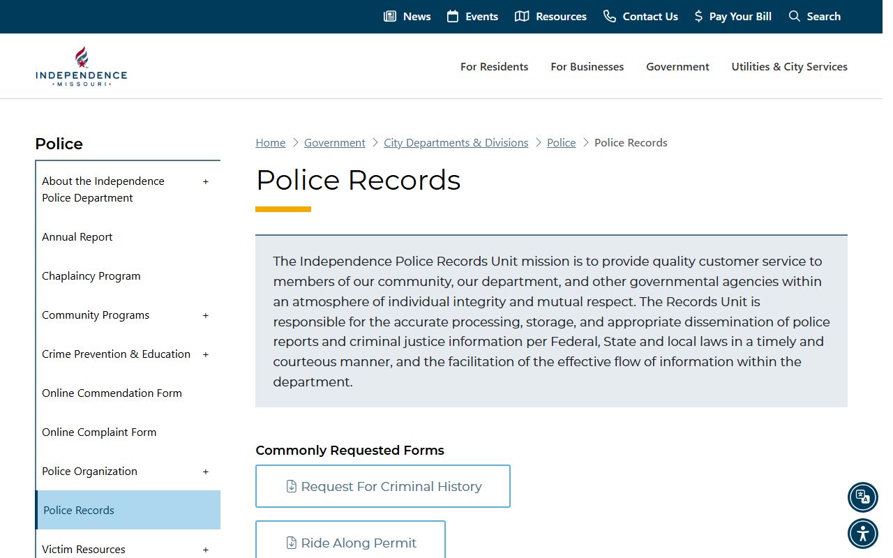 Jackson County warrant records Independence police records page